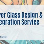 Illustrated hands working on a display with broken glass, overlaid with the title "Cover Glass Design & Integration Service.