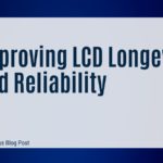 Slide titled "Improving LCD Longevity and Reliability" from an AGDisplays blog post with a QR code in the bottom right corner.